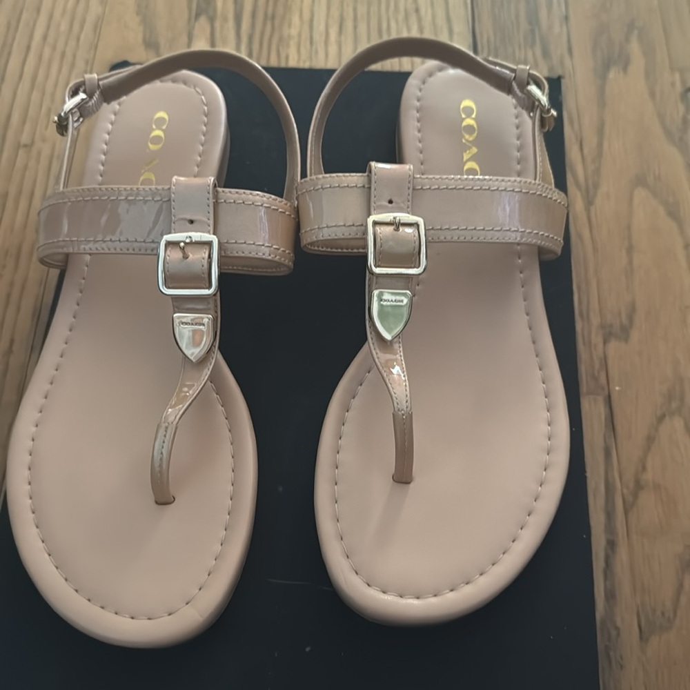 Coach Tan T-Strap Sandals with Adjustable Slingback
